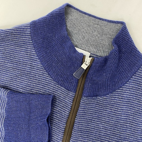 Peter Millar Other - Peter Millar Sweater Mens Medium Blue Striped Merino Wool Quarter Zip Golf Logo